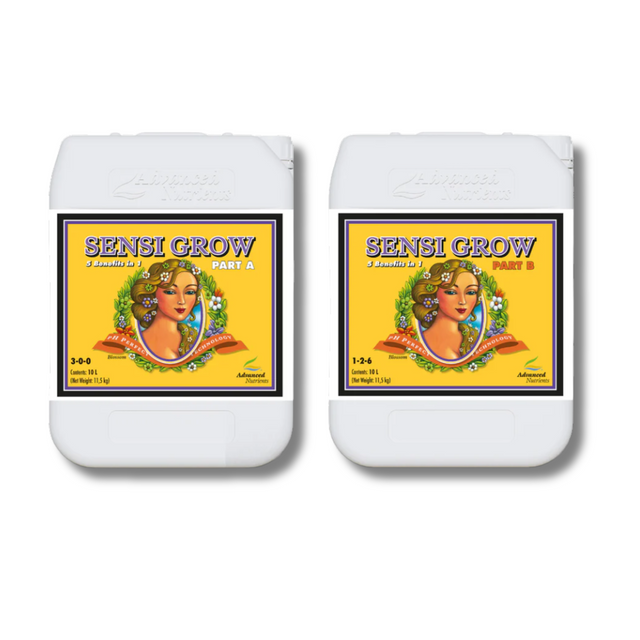Two containers of Sensi Grow by Advanced Nutrients on a white background