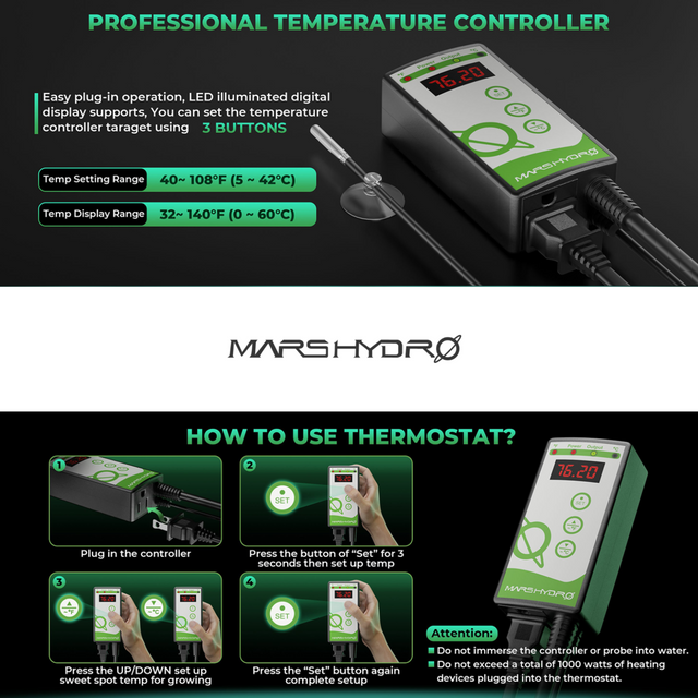 Mars Hydro Seedling Heat Mat with Digital Thermostat - 10" x 20.75"