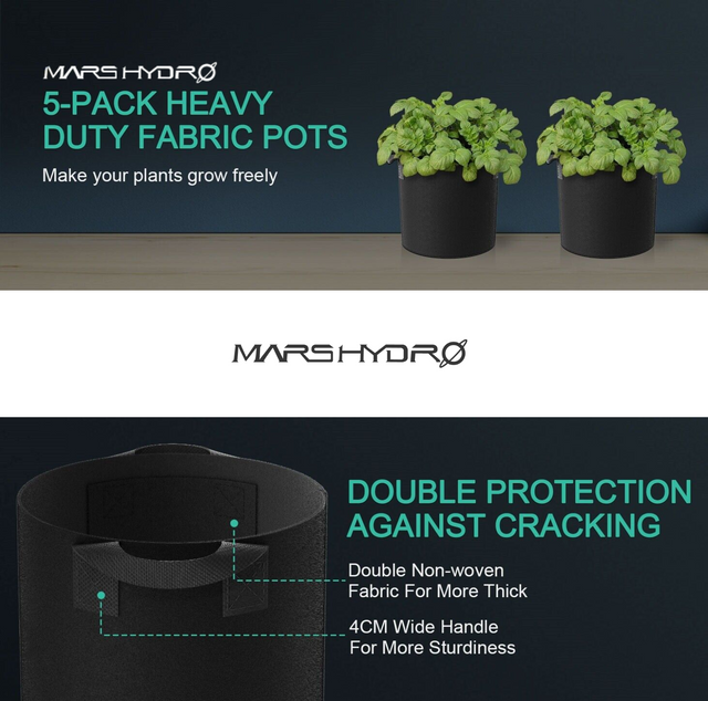 Mars Hydro Fabric Plant Pots - 18 Litre (5 Pack)
