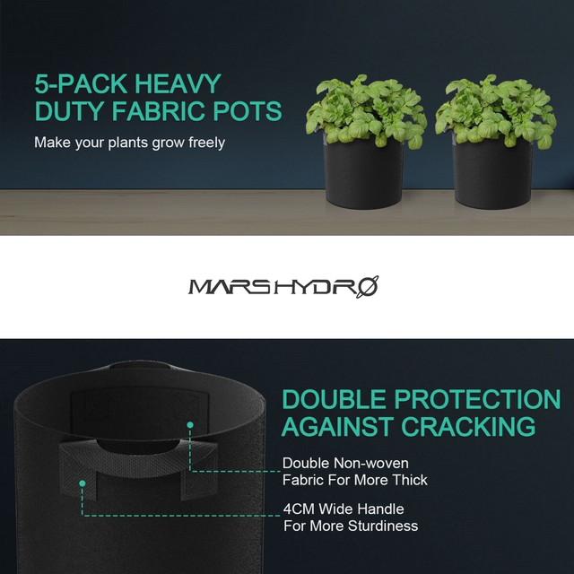 Mars Hydro Fabric Plant Pots - 36 Litre (5 Pack)