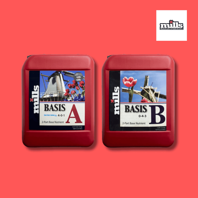 Mills Basis A+B Hard Water 5L bottles, Part A and Part B two-part base nutrient