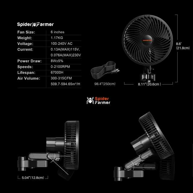 Spider Farmer Clip On Fan with EC Motor