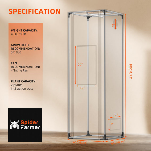 Spider Farmer Grow Tent - 0.6m x 0.6m x 1.8m