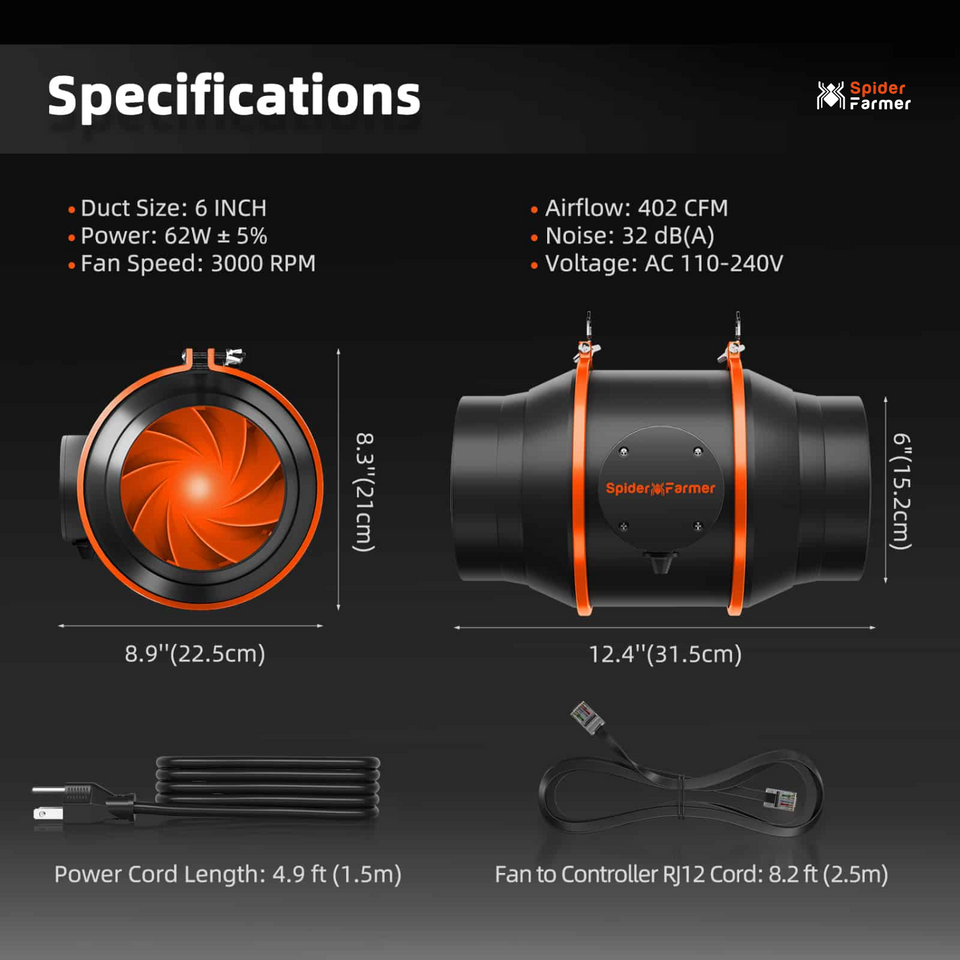 Spider Farmer 6" Inline Fan with Speed Controller