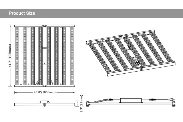 Phlizon Fold 640W Led Grow Light Size