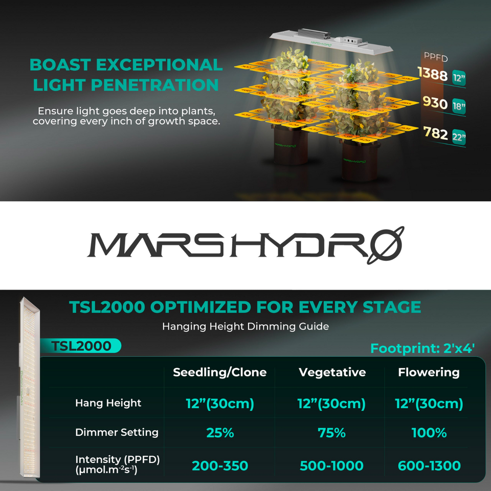 Mars Hydro TSL2000 LED Grow Light Exceptional Penetration