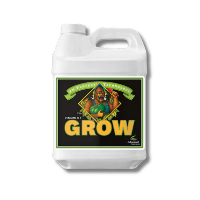 White container with a label featuring a graphic of a figure holding a plant and the word 'Grow'.