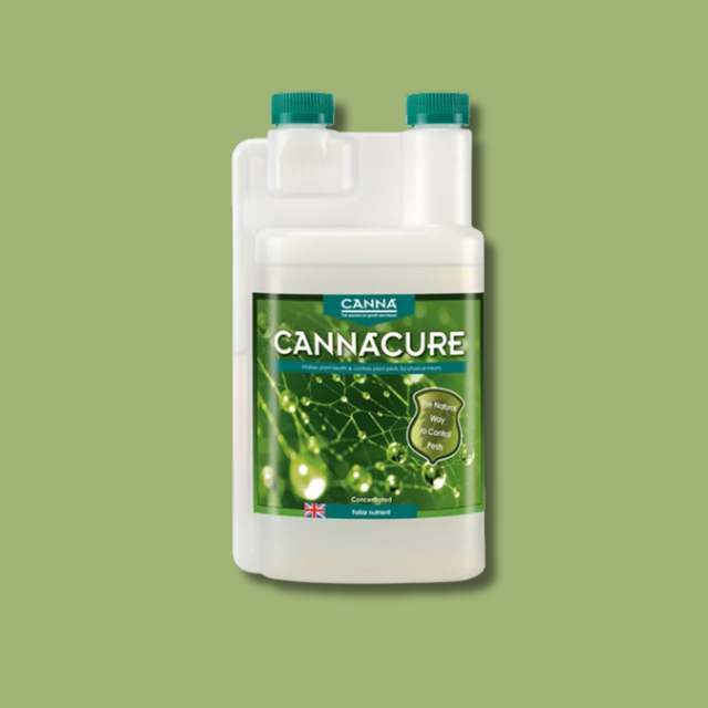 Canna Cannacure bottle on a green background