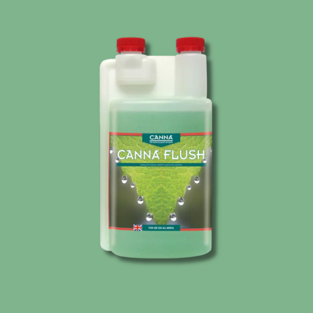 Bottle of Canna Flush on a green background