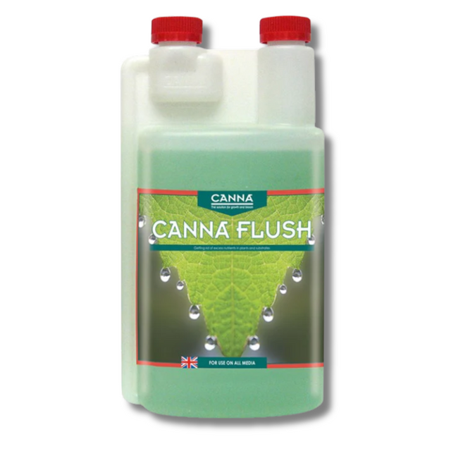 Canna Flush fertilizer bottle on a white background