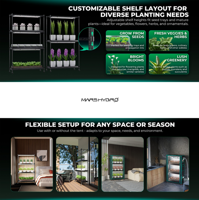 Mars Hydro 3 Shelf Plant Stand with Grow Lights - 54w