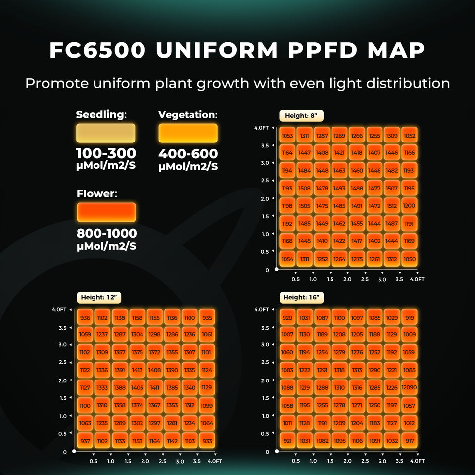 Mars Hydro FC6500 LED Grow Light PPFD Map