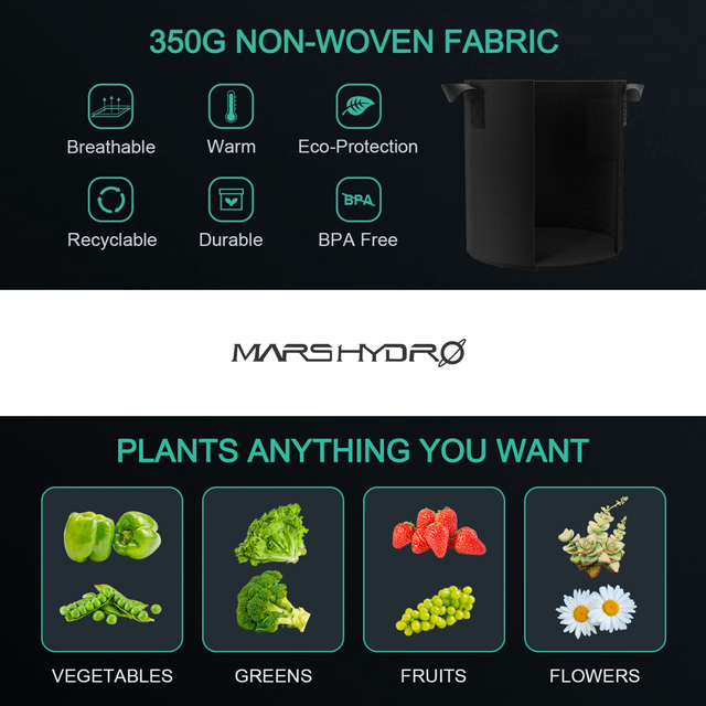 Mars Hydro Fabric Plant Pots - 36 Litre (5 Pack)