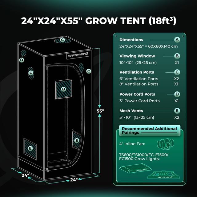 Mars Hydro Grow Tent - 0.6m x 0.6m x 1.4m