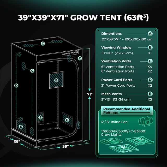 Mars Hydro Grow Tent - 1.0m x 1.0m x 1.8m