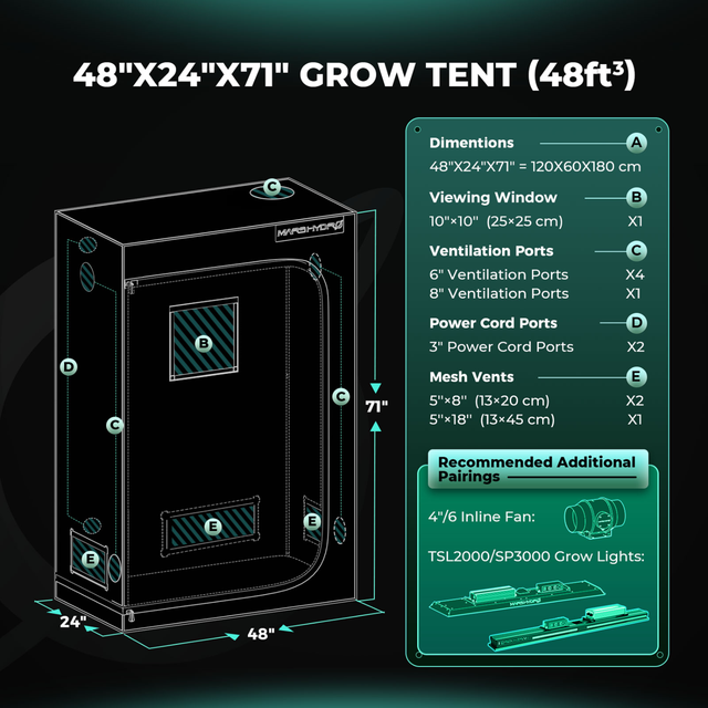 Mars Hydro Grow Tent - 1.2m x 0.6m x 1.8m
