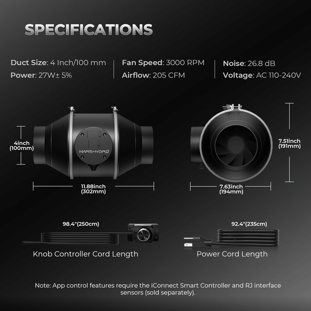 Mars Hydro iFresh 4" Smart Inline Fan