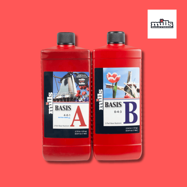 Mills Basis A+B Hard Water 1L bottles, Part A and Part B two-part base nutrient