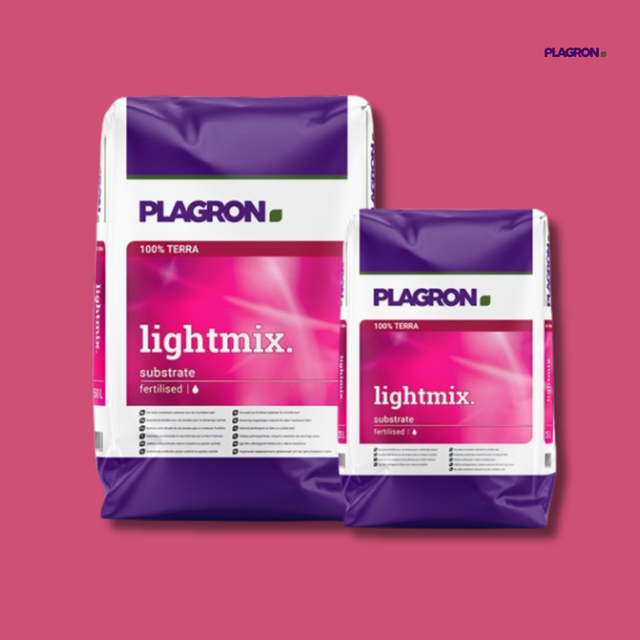 Two Plagron Lightmix bags on a pink background