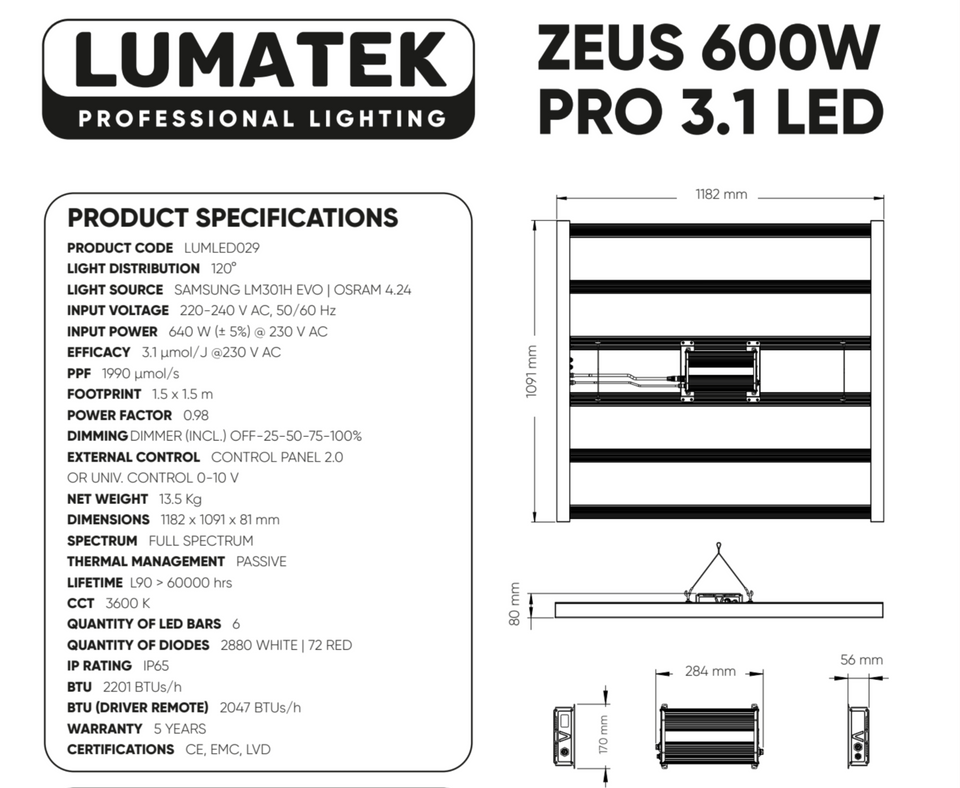 Lumatek ZEUS 600w Pro 3.1 LED Grow Light