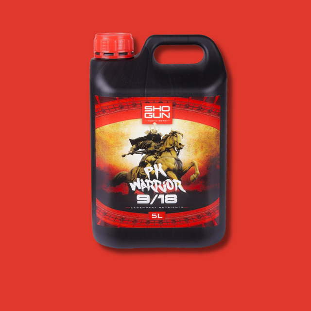 Black and red container labeled 'ShoGun PH Warrior 9/18' on a red background