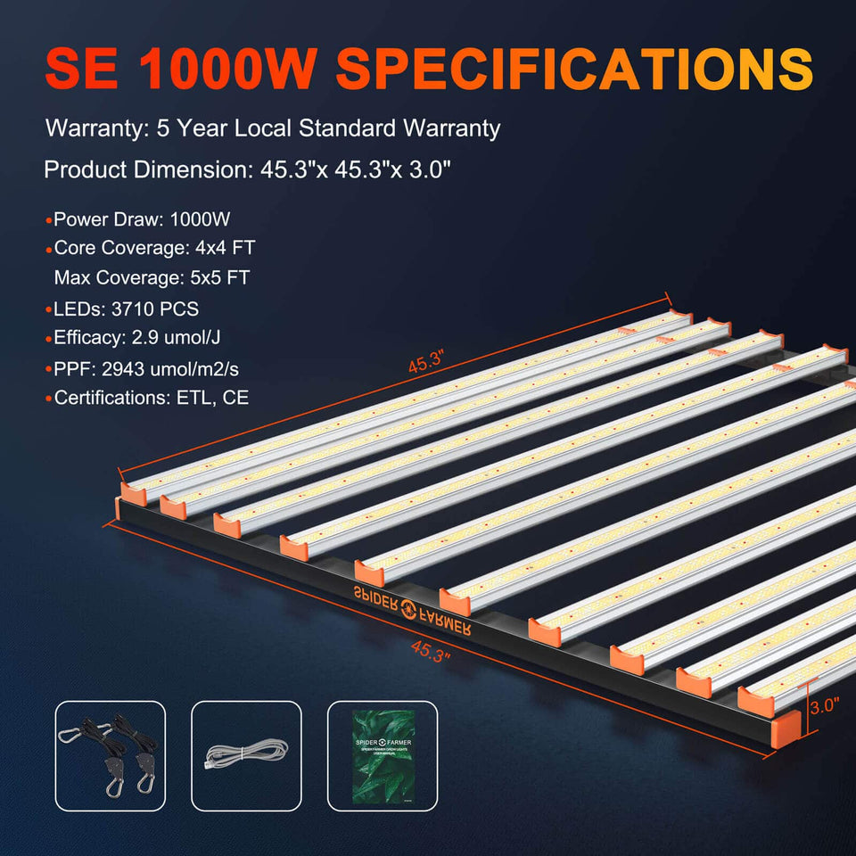 Spider Farmer SE1000w LED Grow Light Specifications