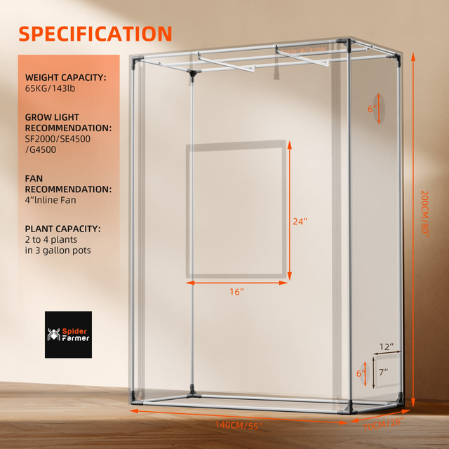 Spider Farmer Pro Grow Tent - 1.4m x 0.7m x 2.0m