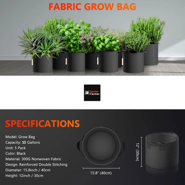 Spider Farmer Root Boosting Grow Bag 38 Litre (5 Pack)
