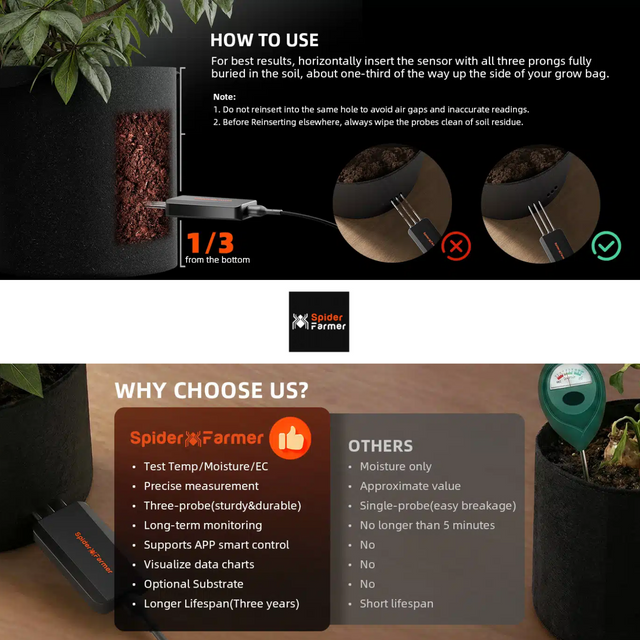 Spider Farmer 3-in-1 Smart Soil Sensor