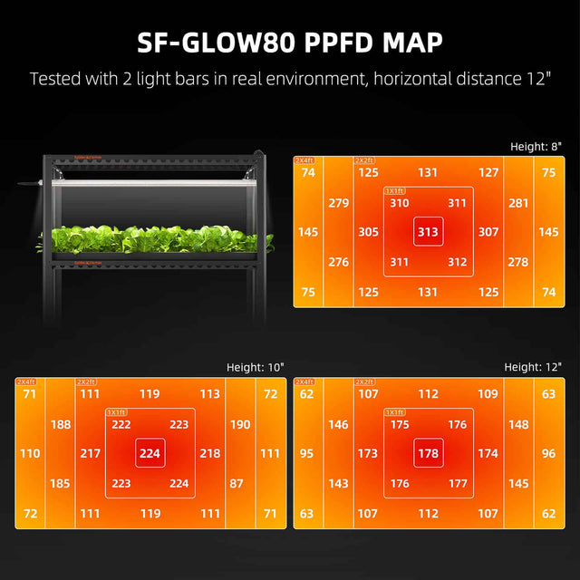 Spider Farmer Glow80 LED Grow Light PPFD Map