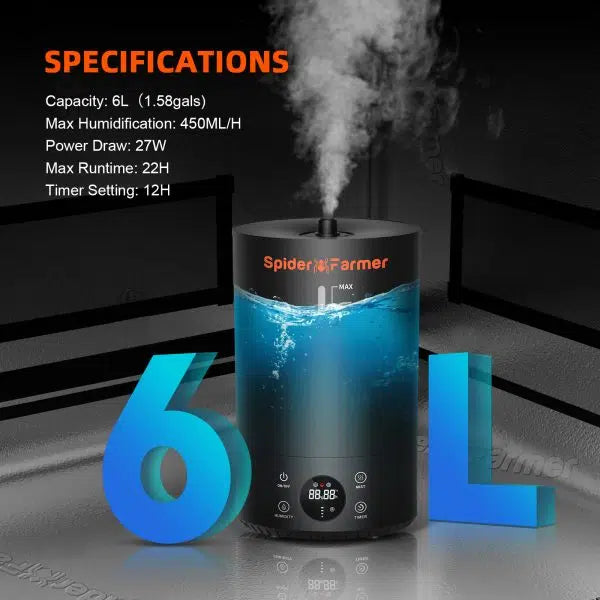 Spider Farmer 6L Cool Mist Humidifier Specifications