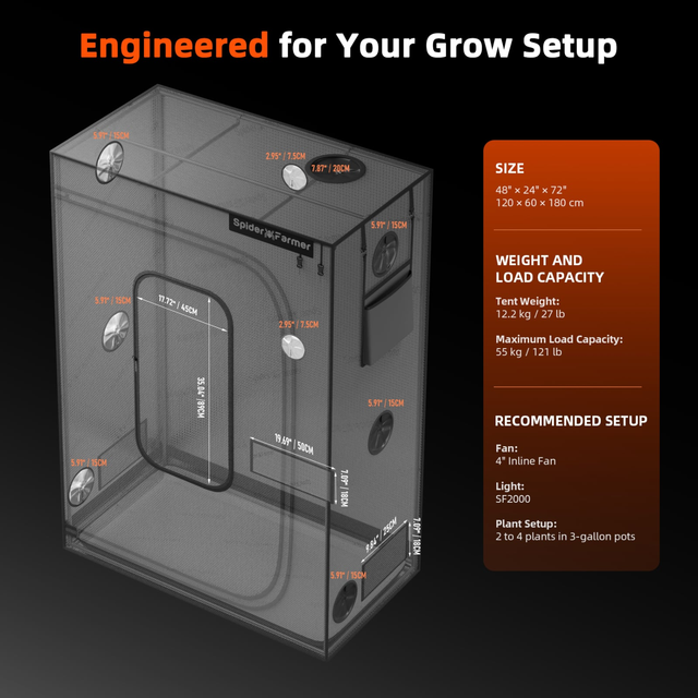 Spider Farmer Master Series Grow Tent - 1.2m x 0.6m x 1.8m