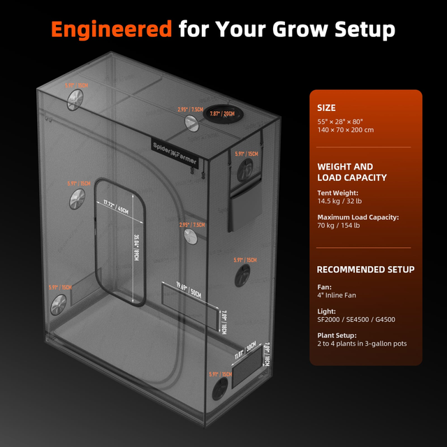 Spider Farmer Master Series Grow Tent - 1.4m x 0.7m x 2.0m