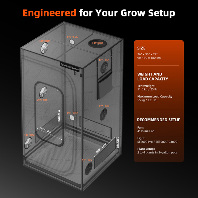 Spider Farmer Master Series Grow Tent - 0.9m x 0.9m x 1.8m