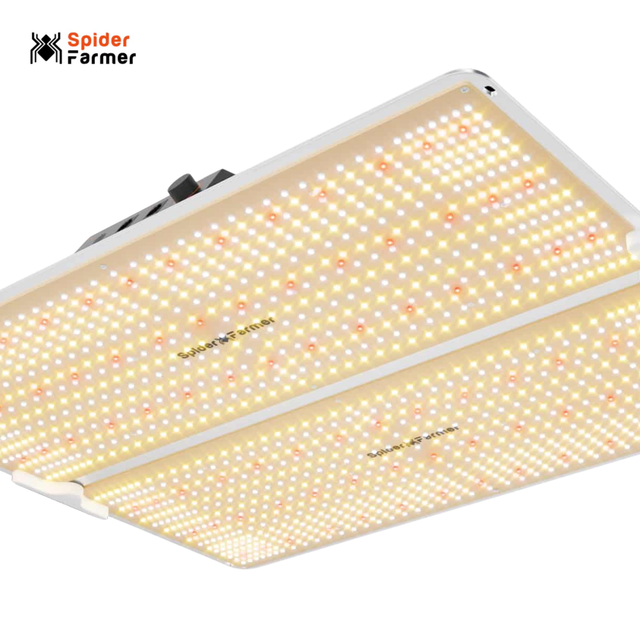 A Spider Farmer full-spectrum LED grow light panel, shown at an angle against a white background with the Spider Farmer logo in the top-left corner.