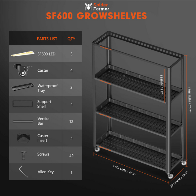 Spider Farmer SF600 LED Grow Shelves