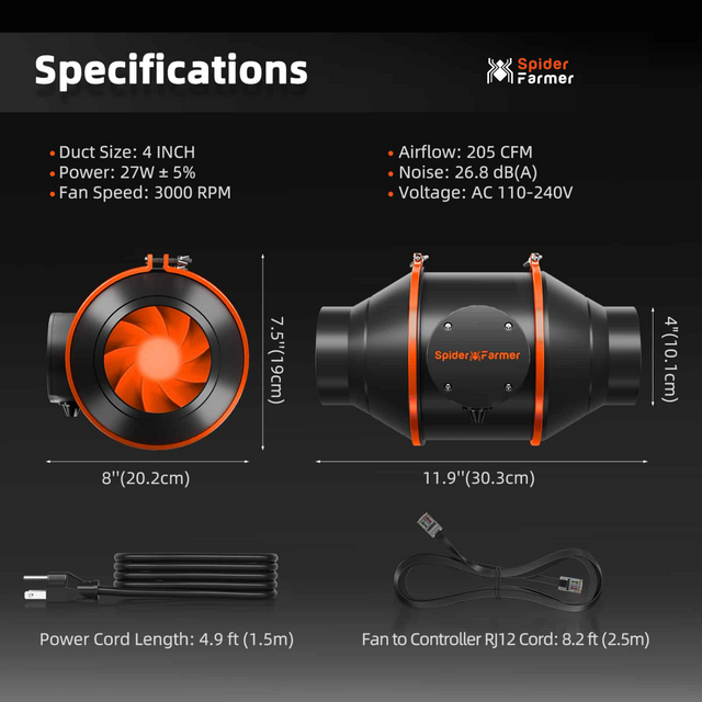 Spider Farmer 4" Inline Fan with Speed Controller