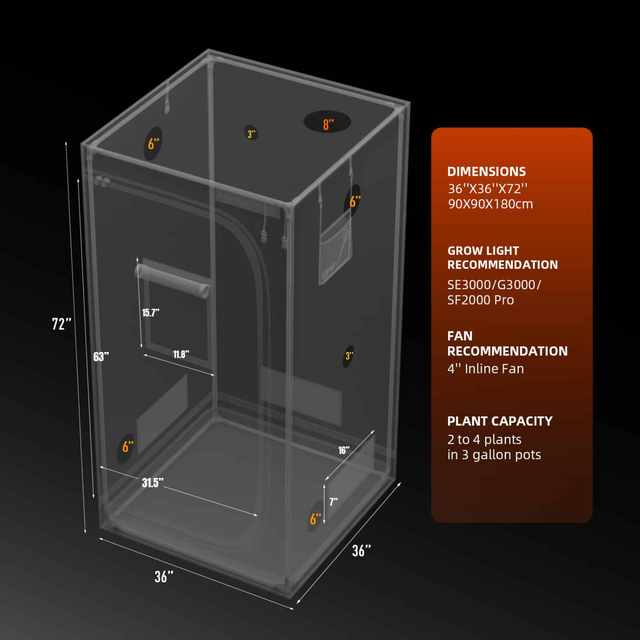 Spider Farmer Grow Tent - 0.9m x 0.9m x 1.8m