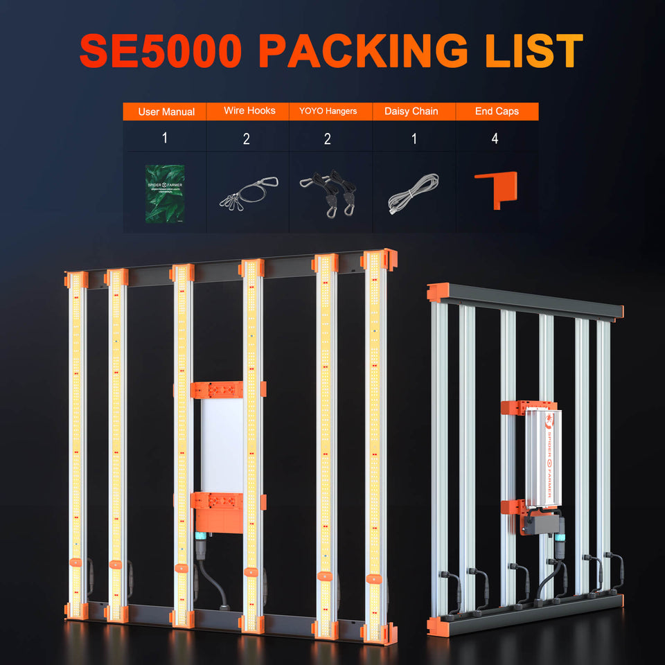 Spider Farmer SE5000 LED Grow Light Packing List