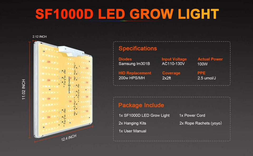 Spider Farmer SF1000D LED Grow Light Specifications